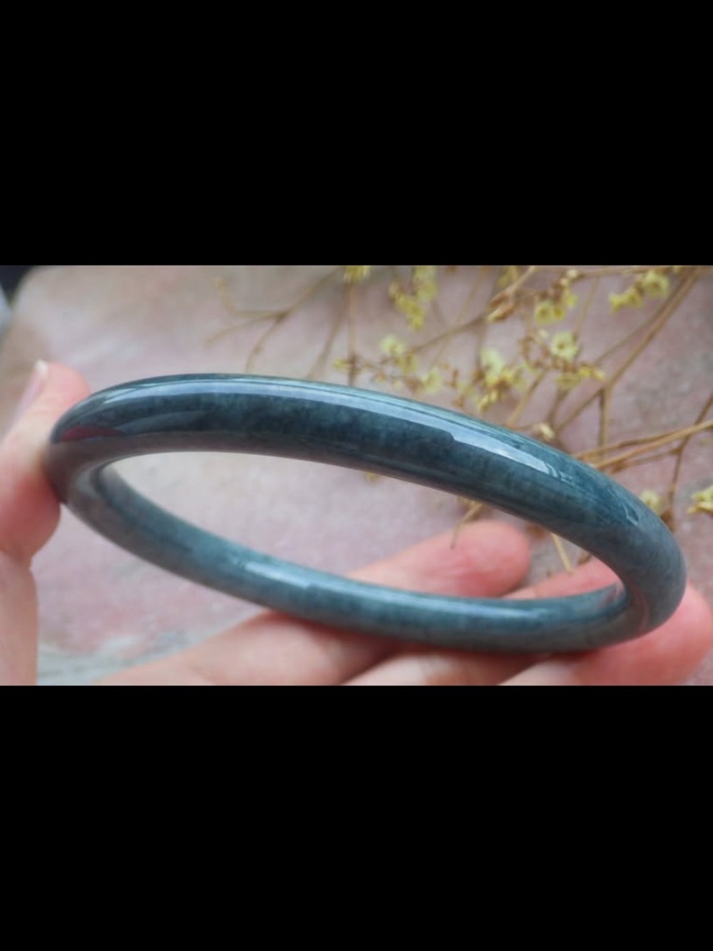 Elegant Dark Gray-Blue luck Jade Bangle Bracelet jadeite 69mm 8.75inches